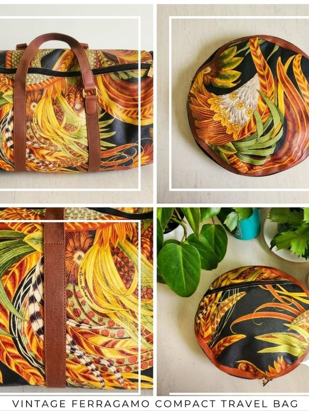 🌴90s Y2k Ferragamo Extremely Rare Vtg Collapsible Flora & Fauna Sunflower Bag
